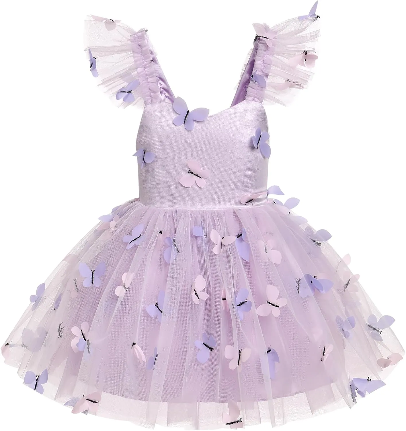 IDOPIP Baby Girls Butterfly Tutu Dress Summer Sleeveless Backless Princess Birthday Party Dresses Ruffle Tulle Sundress 6M-5T