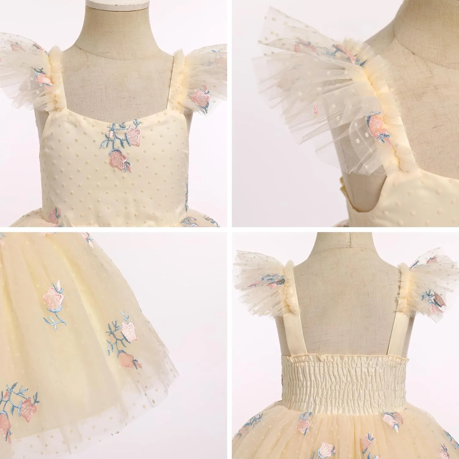 IDOPIP Baby Girls Butterfly Tutu Dress Summer Sleeveless Backless Princess Birthday Party Dresses Ruffle Tulle Sundress 6M-5T