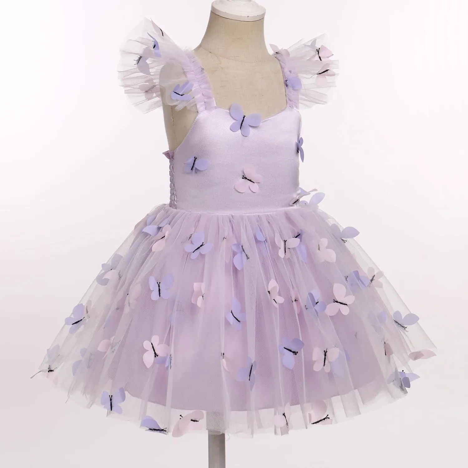 IDOPIP Baby Girls Butterfly Tutu Dress Summer Sleeveless Backless Princess Birthday Party Dresses Ruffle Tulle Sundress 6M-5T