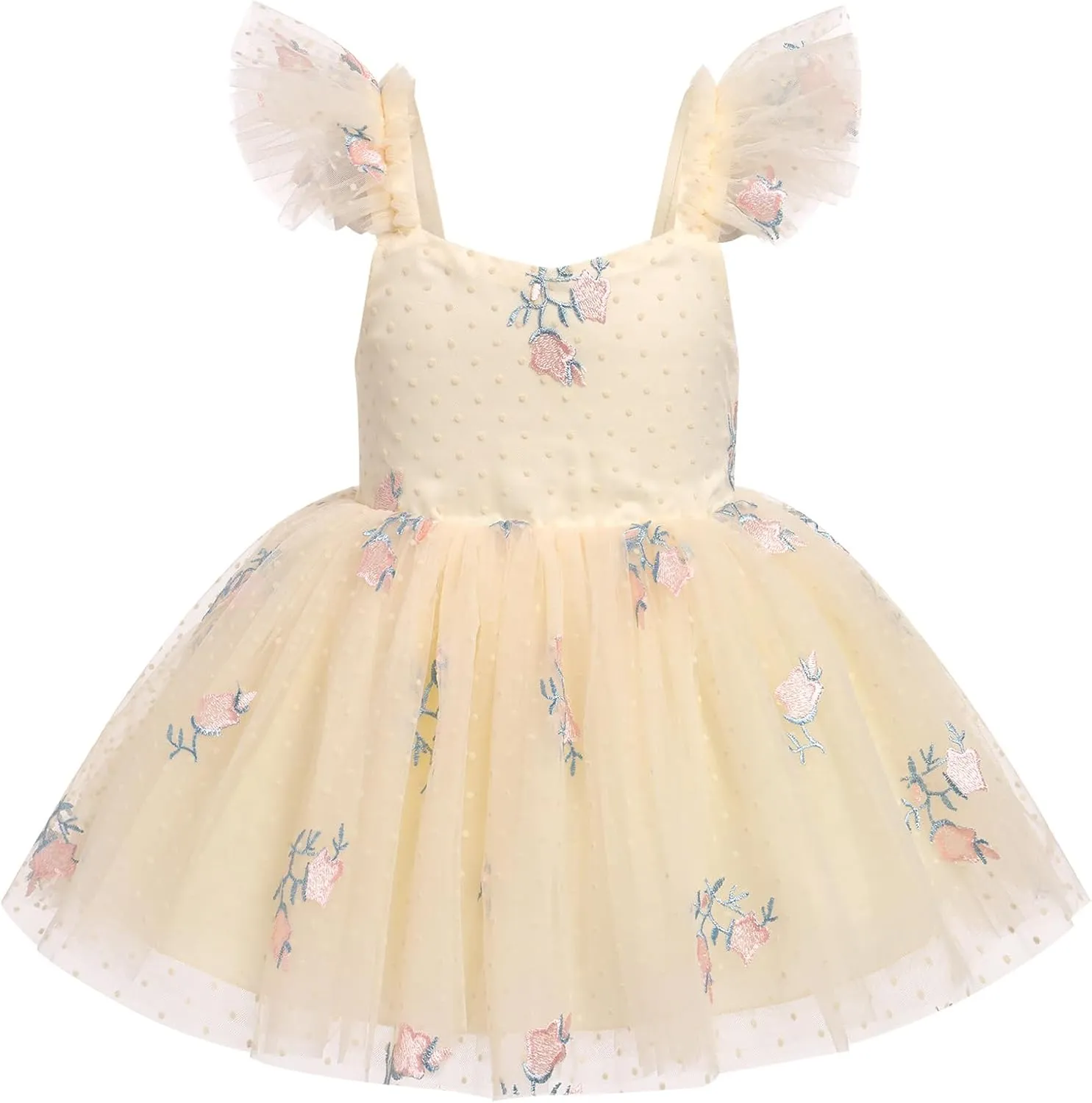 IDOPIP Baby Girls Butterfly Tutu Dress Summer Sleeveless Backless Princess Birthday Party Dresses Ruffle Tulle Sundress 6M-5T