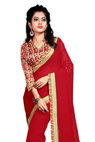 Indianbeauty Women's Chiffon Saree (AS1241_Red_Free Size)