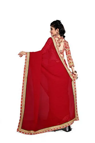Indianbeauty Women's Chiffon Saree (AS1241_Red_Free Size)