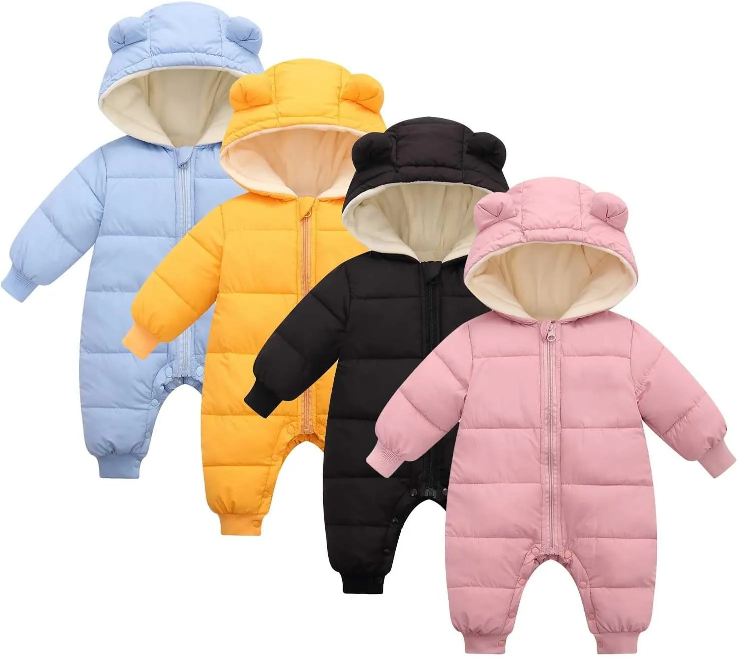 Infant Baby Winter Snowsuit Cute Romper Long Sleeve Hooded Footless Outwear Warm Jumpsuit Bodysuit for Girl Boy