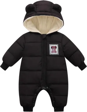 Infant Baby Winter Snowsuit Cute Romper Long Sleeve Hooded Footless Outwear Warm Jumpsuit Bodysuit for Girl Boy