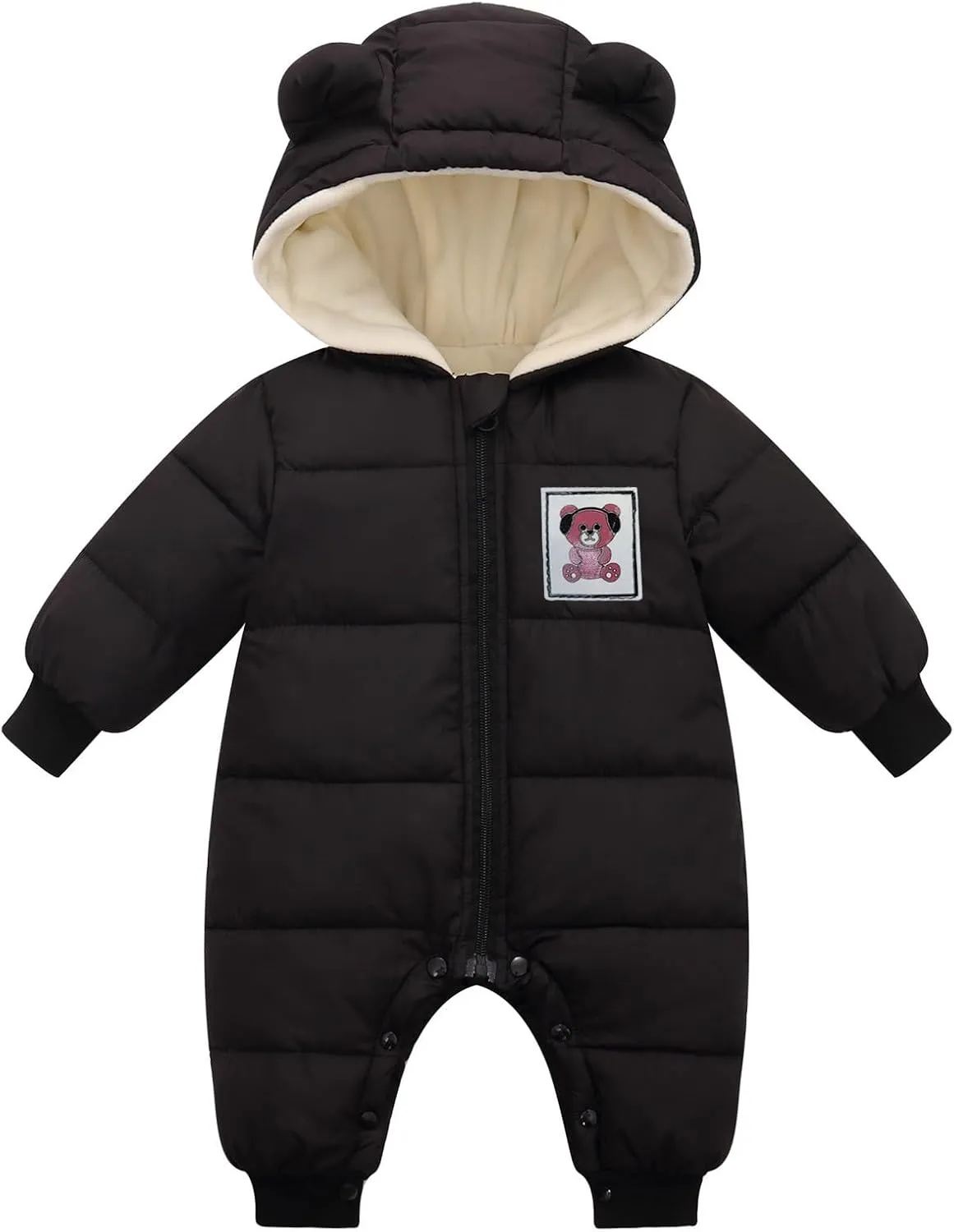 Infant Baby Winter Snowsuit Cute Romper Long Sleeve Hooded Footless Outwear Warm Jumpsuit Bodysuit for Girl Boy