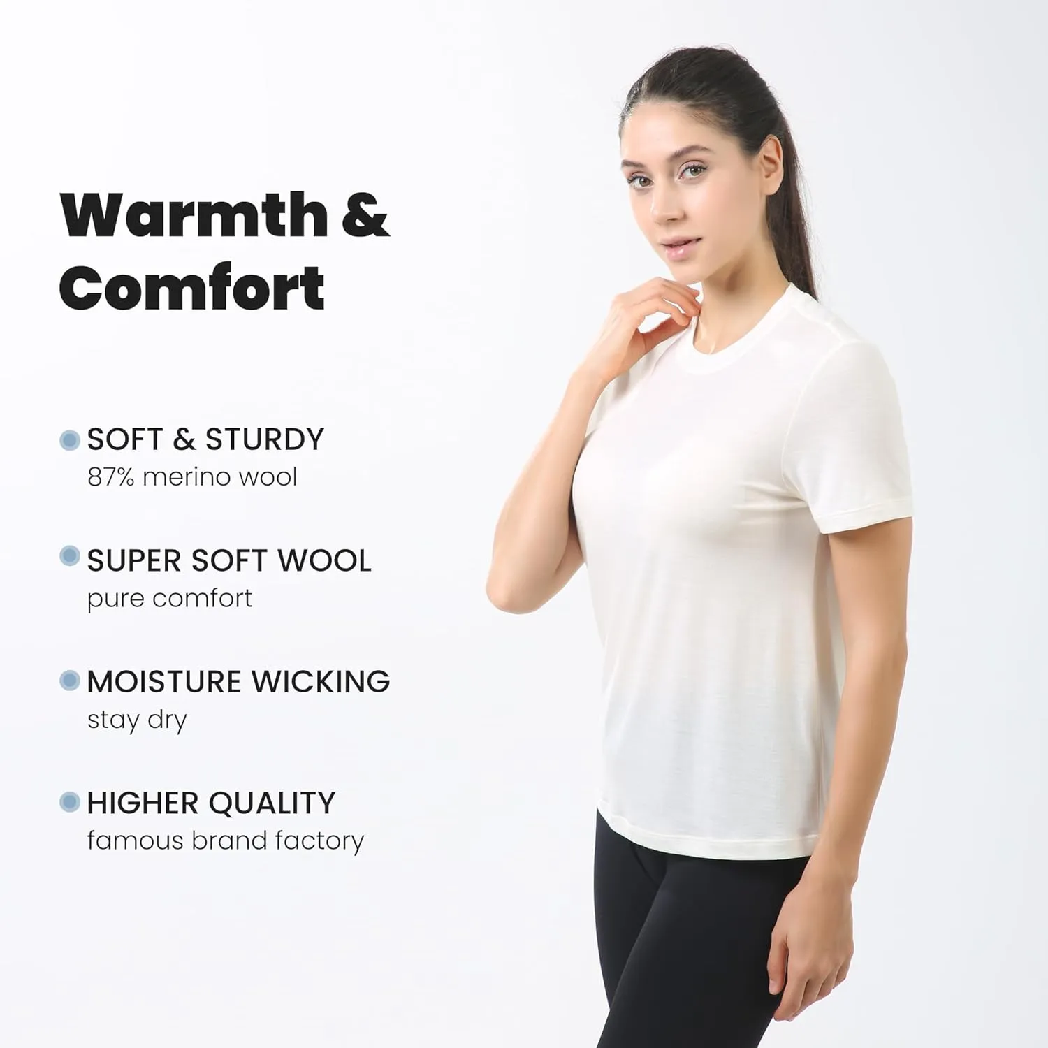 innotree Women's Merino Wool Tee, Odor-Resistant Crew Neck Short Sleeve Base Layer for Outdoor, Yoga, Travel & Daily Wear