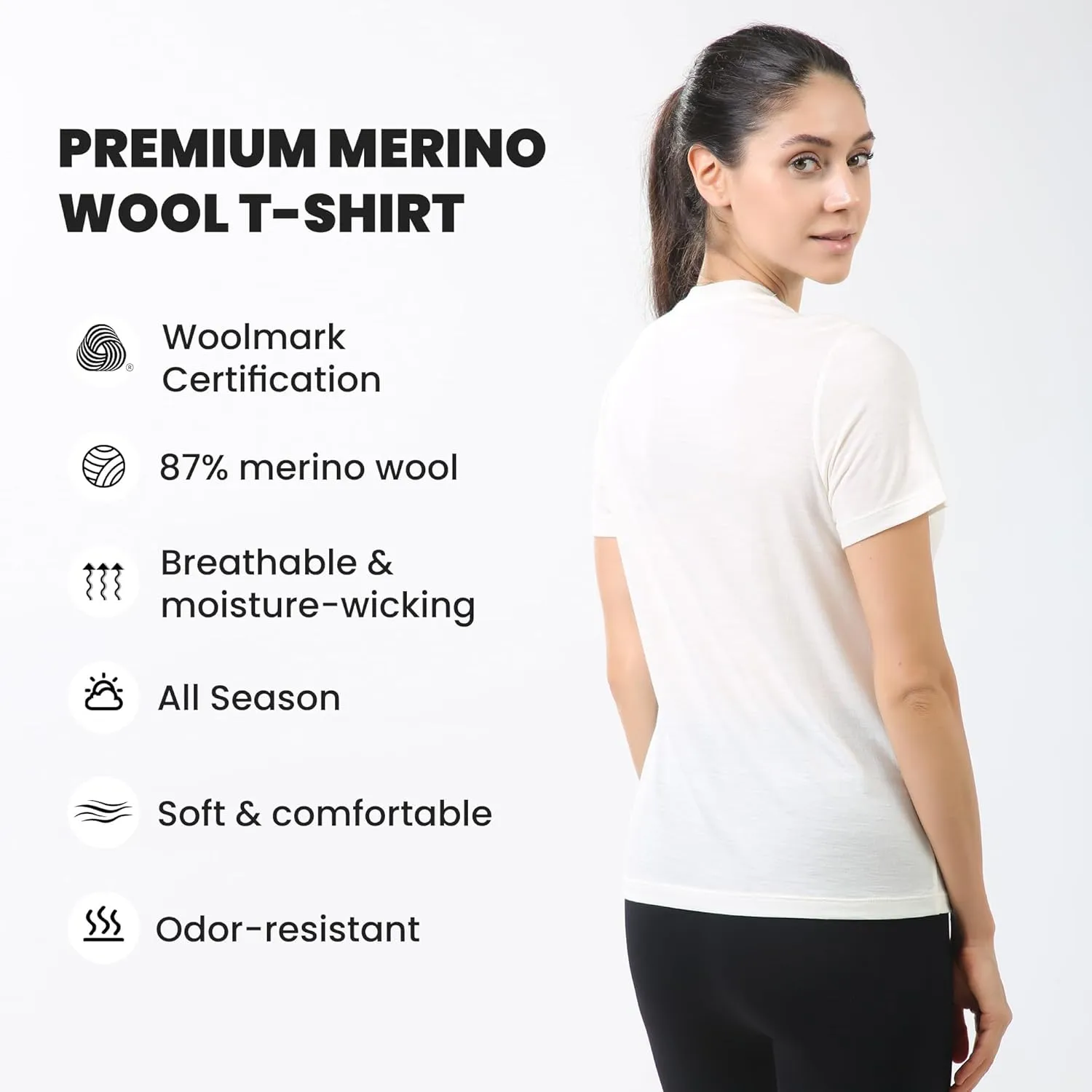 innotree Women's Merino Wool Tee, Odor-Resistant Crew Neck Short Sleeve Base Layer for Outdoor, Yoga, Travel & Daily Wear
