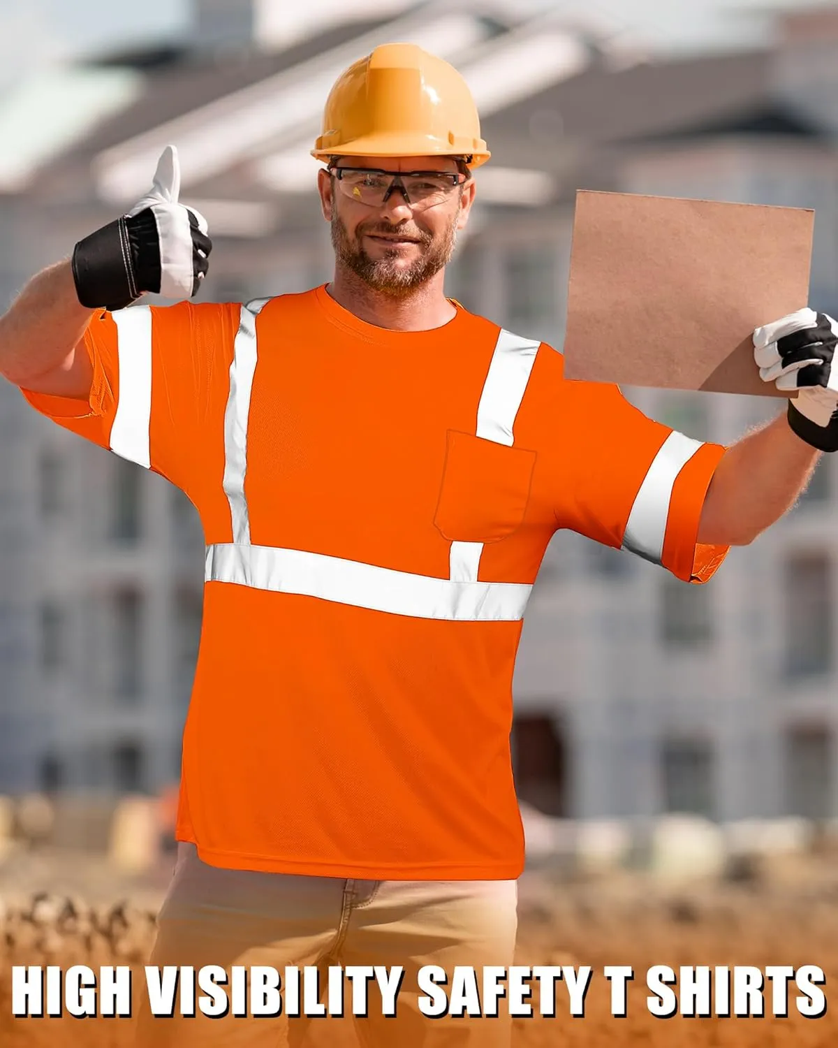 JaGely 4 Pcs Reflective Safety Shirts Short Sleeve High Visibility Hi Vis T-shirts for Construction Work with Front Pocket