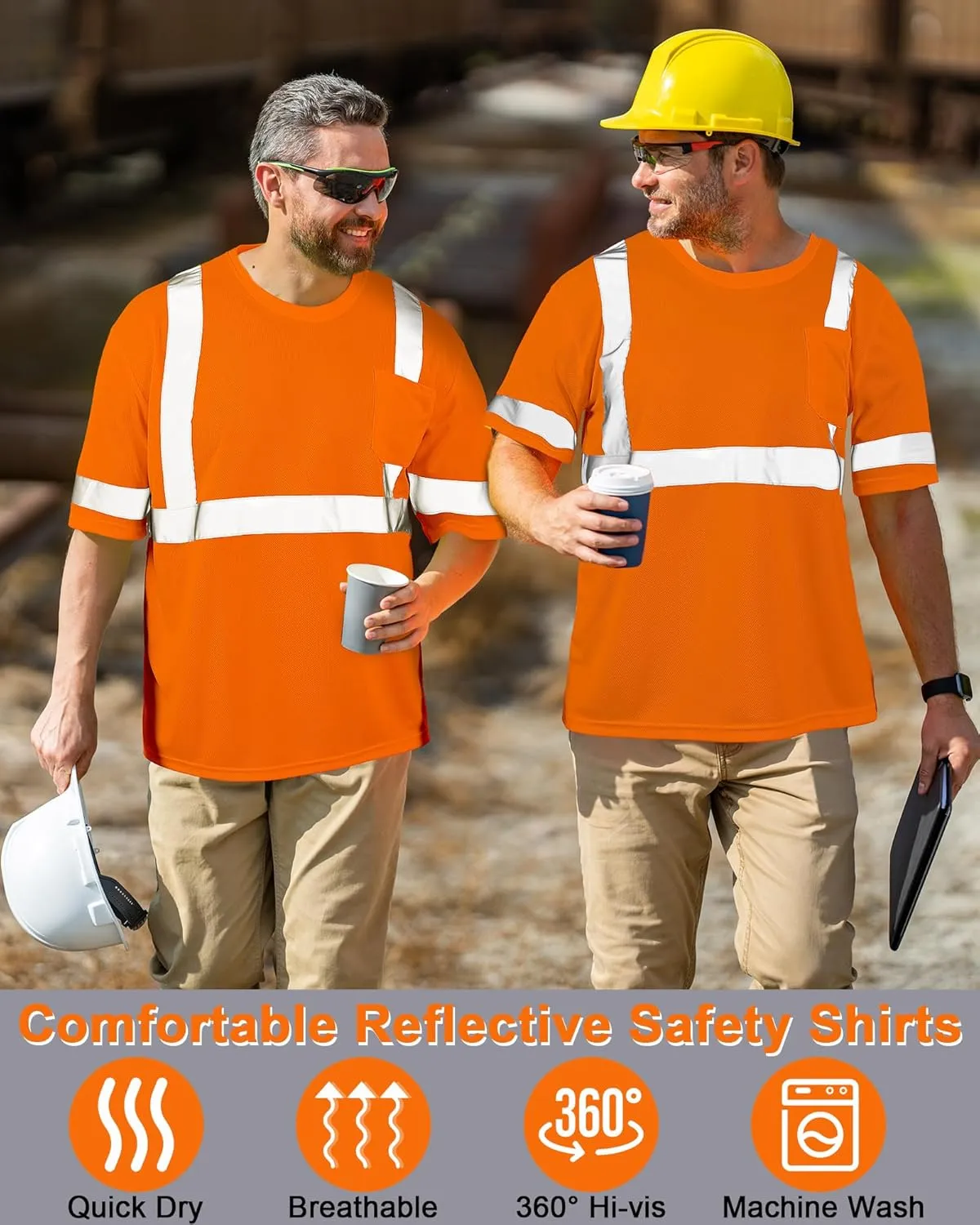 JaGely 4 Pcs Reflective Safety Shirts Short Sleeve High Visibility Hi Vis T-shirts for Construction Work with Front Pocket