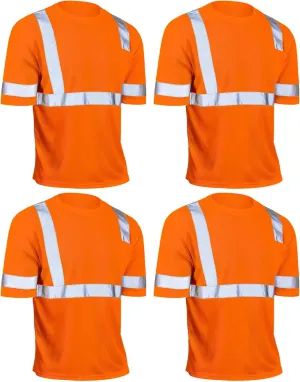JaGely 4 Pcs Reflective Safety Shirts Short Sleeve High Visibility Hi Vis T-shirts for Construction Work with Front Pocket