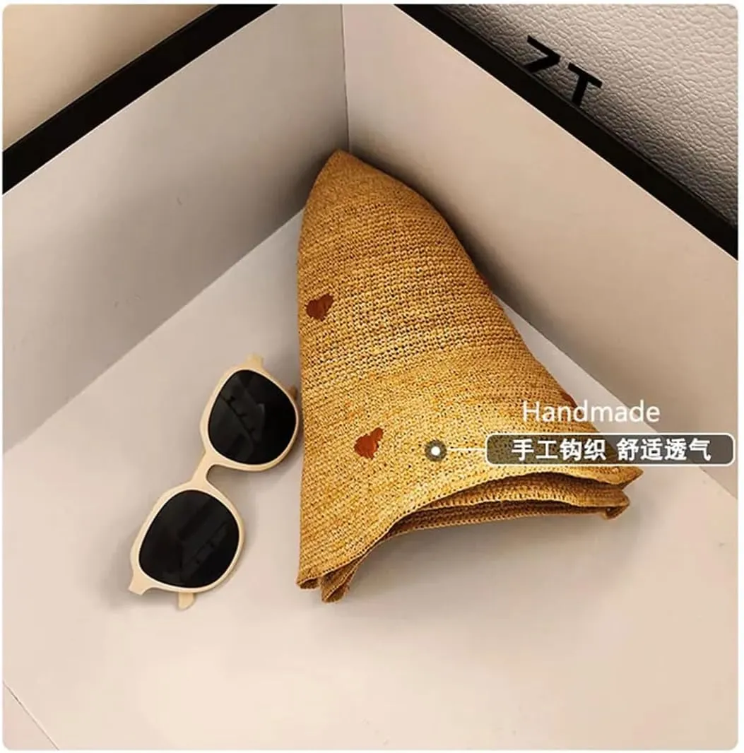 Japanese Style Straw Hat Women's Summer Korean Style Sun Big Brim Vacation Sun Hat Foldable (Style 4 one Size)