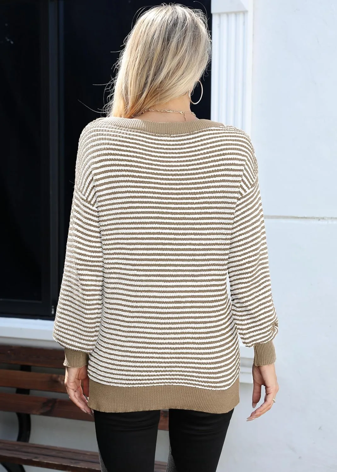 Jouica Womens 2024 Batwing Sleeve Sweaters Casual Crewneck Striped Color Block Fall Lightweight Pullover Top
