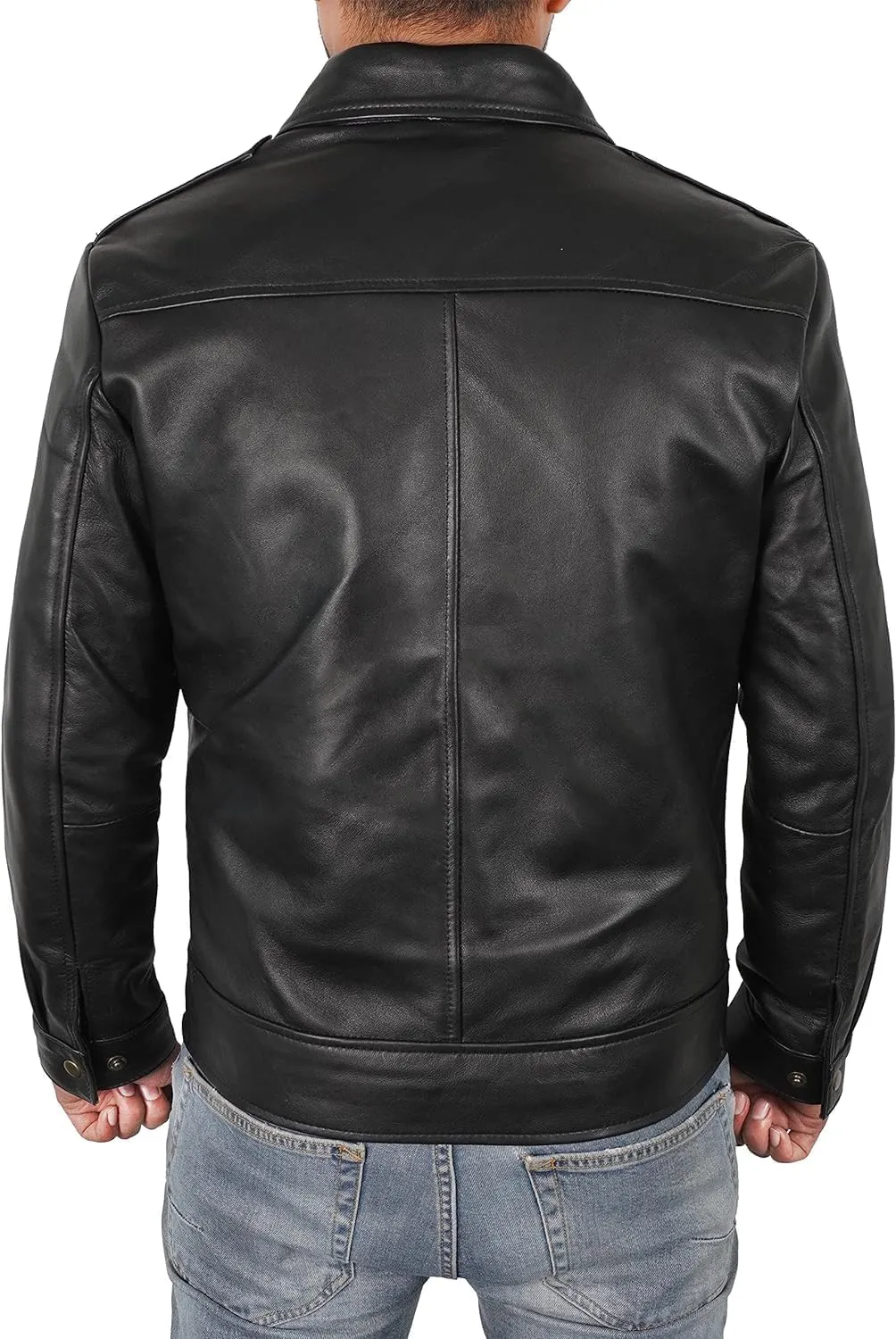 LAMBSKIN LEATHER JACKET MEN MOTORCYCLE Distressed Brown Vintage Style Biker Coat for Adults