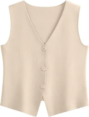 LILLUSORY Sweater Vest Women Sleeveless V Neck Trendy Spring Tops Dressy Button Up 2025 Knit Work Business Casual Outfits