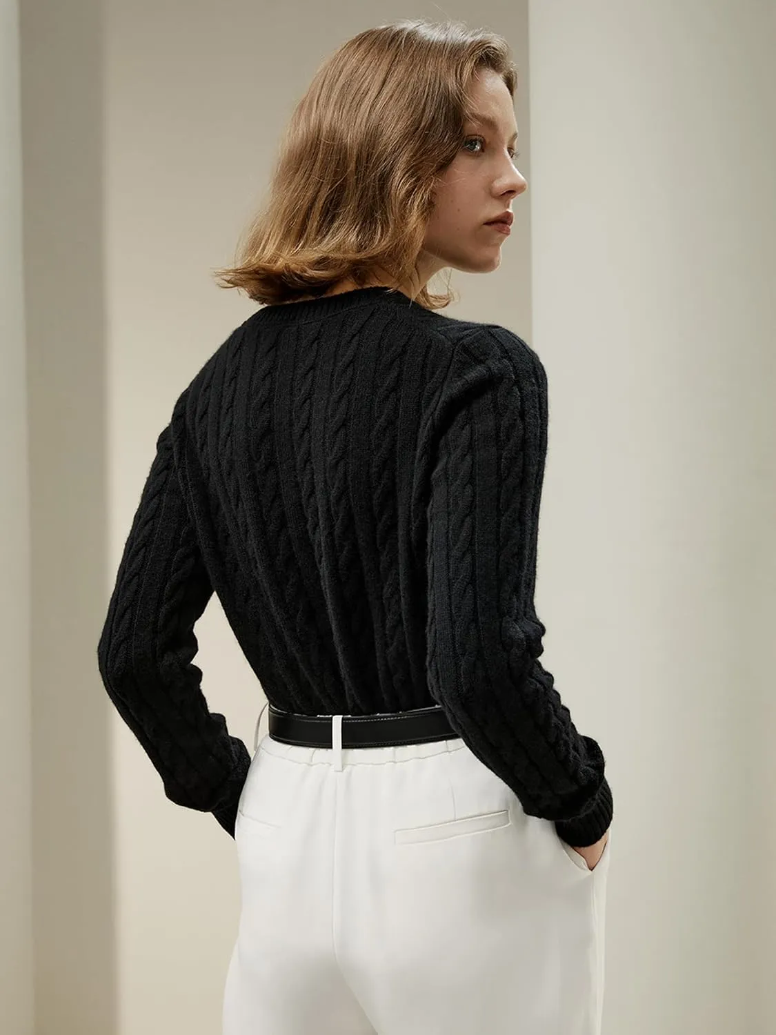 LilySilk Wool Cashmere Sweater for Women Basic Classic Ladies' Pullover Preppy Style Ribbed Cable Knit Fall Winter Top