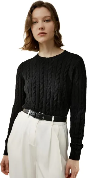 LilySilk Wool Cashmere Sweater for Women Basic Classic Ladies' Pullover Preppy Style Ribbed Cable Knit Fall Winter Top