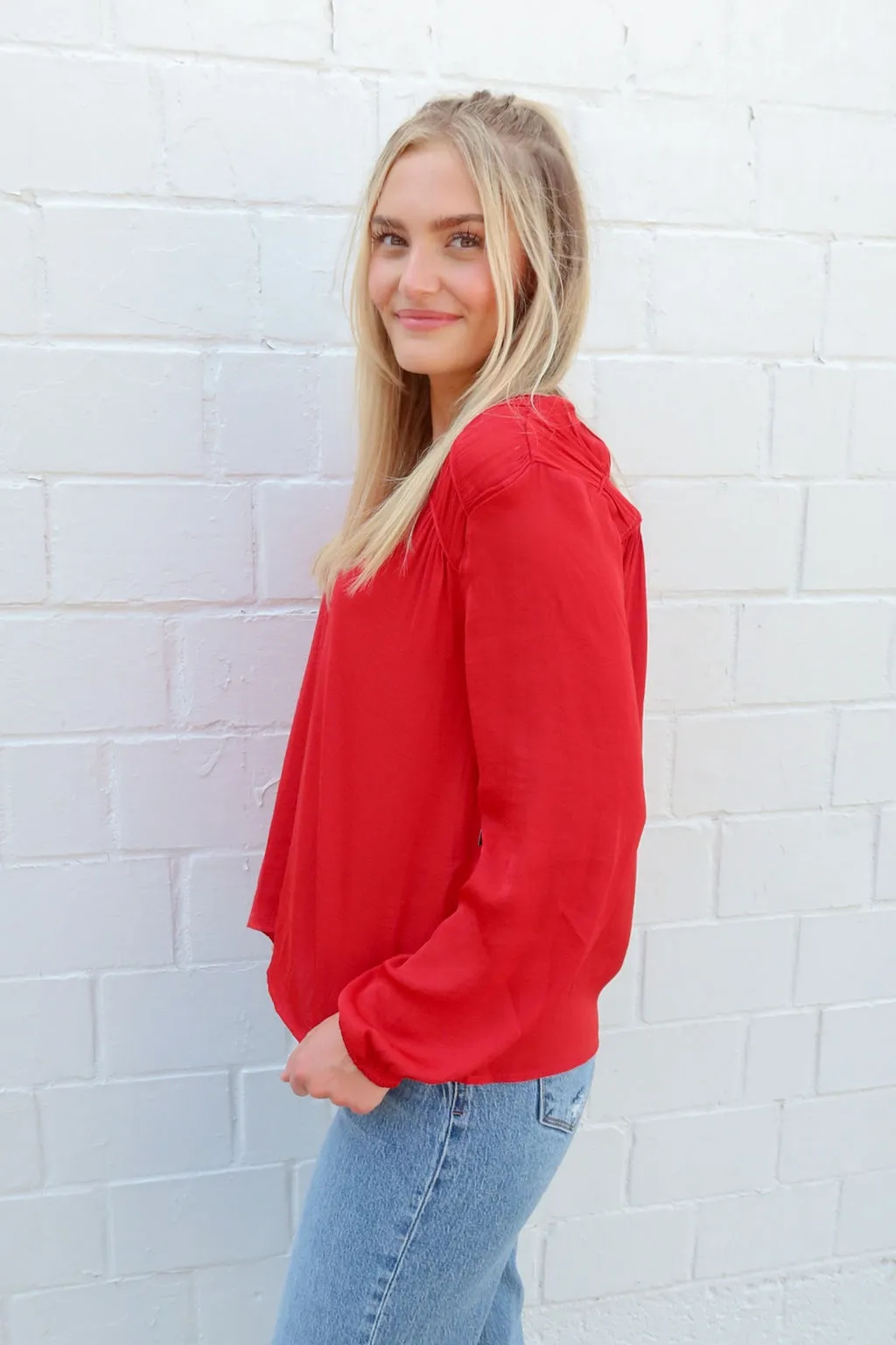 Liverpool Tango Red Blouse With Shirring