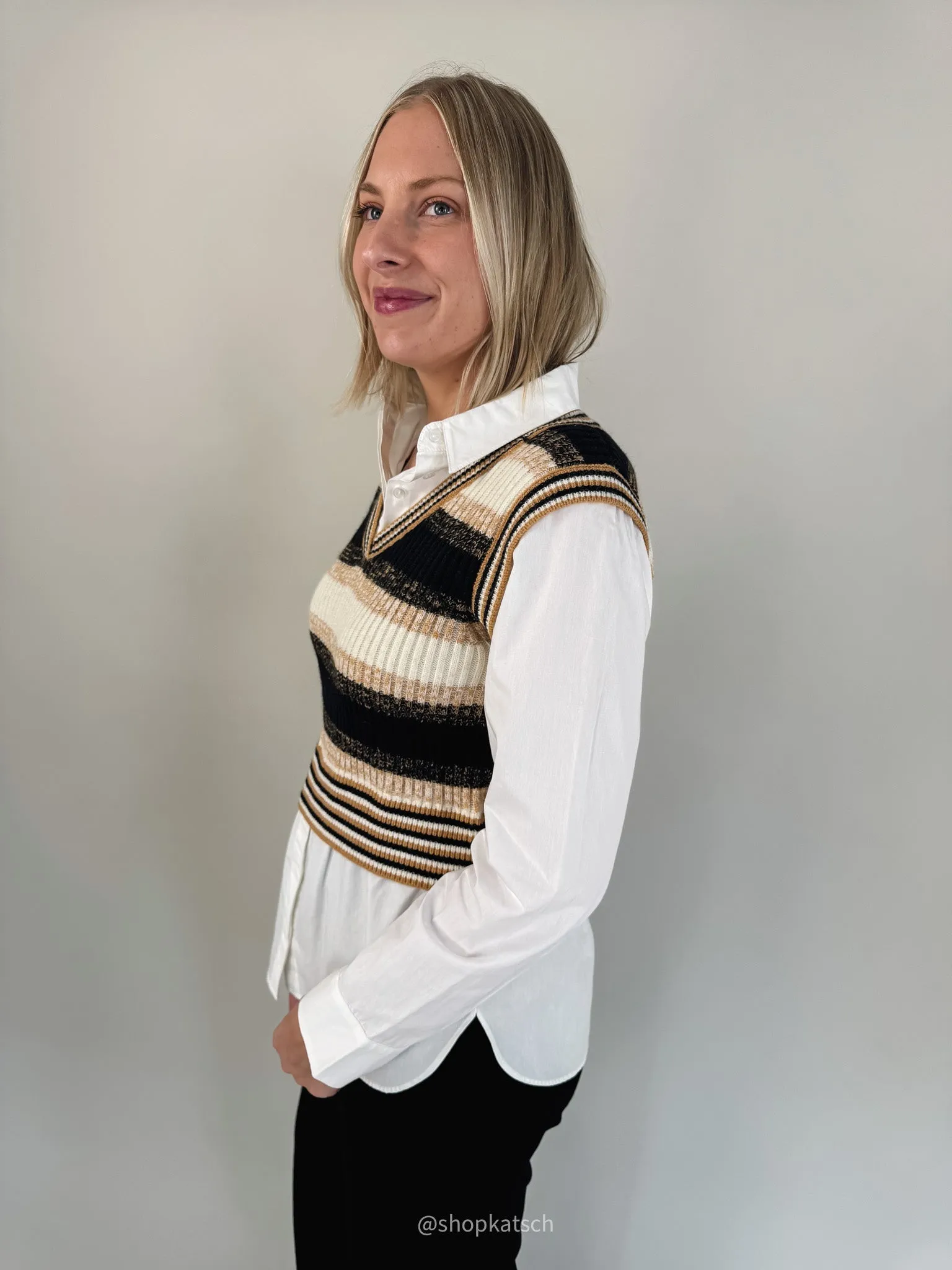 Marisa Beige & White Striped Vest