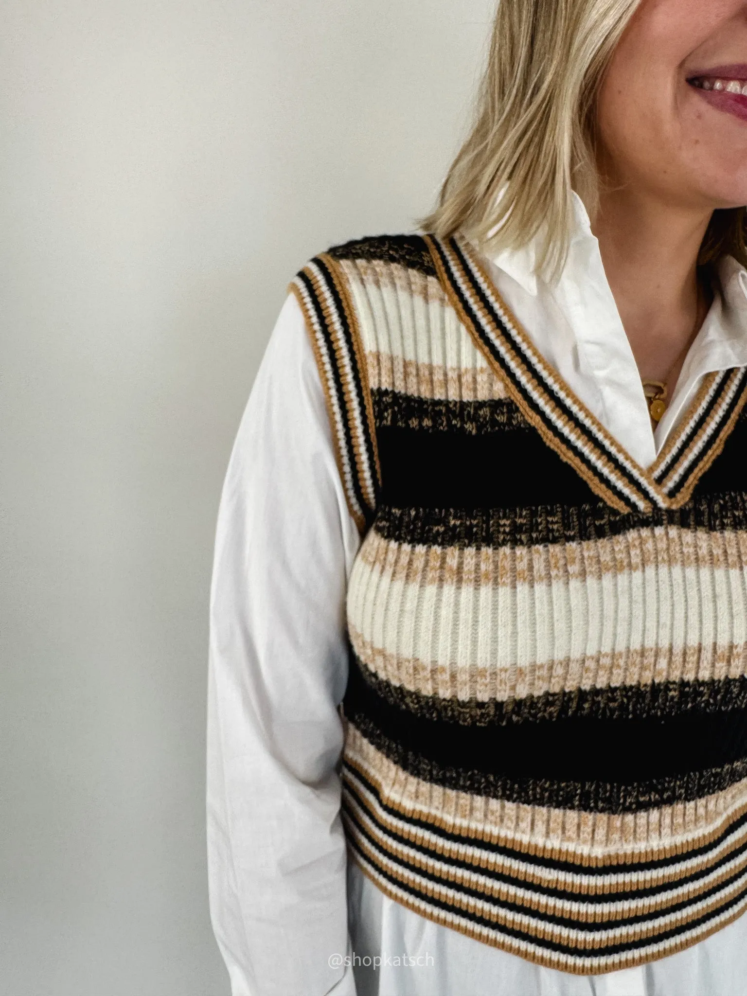 Marisa Beige & White Striped Vest