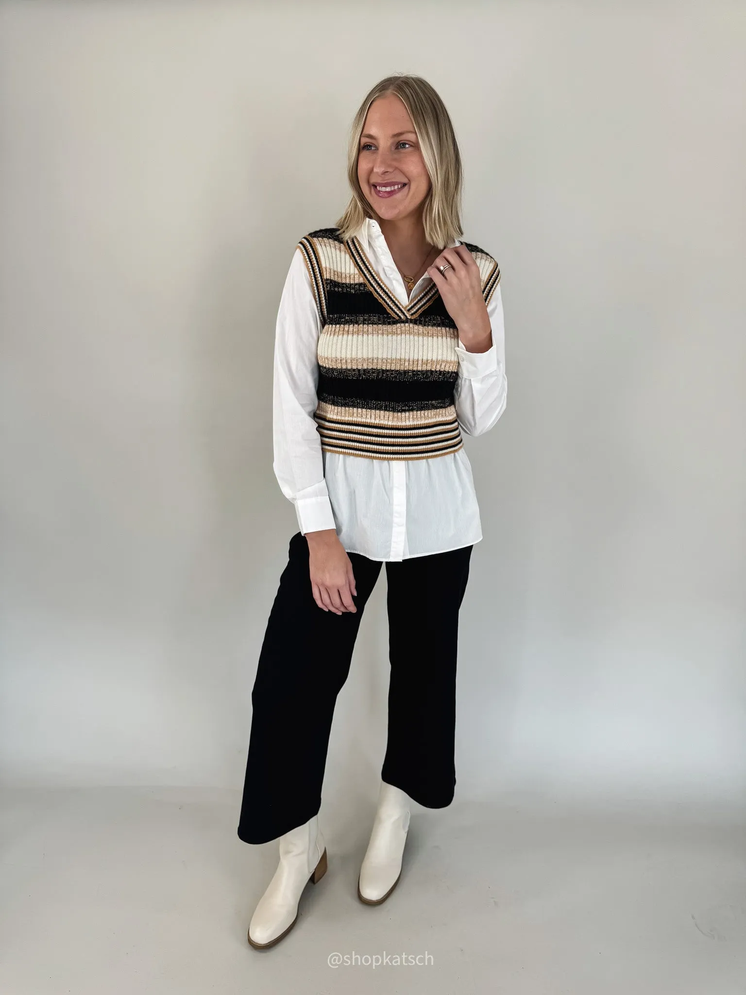 Marisa Beige & White Striped Vest