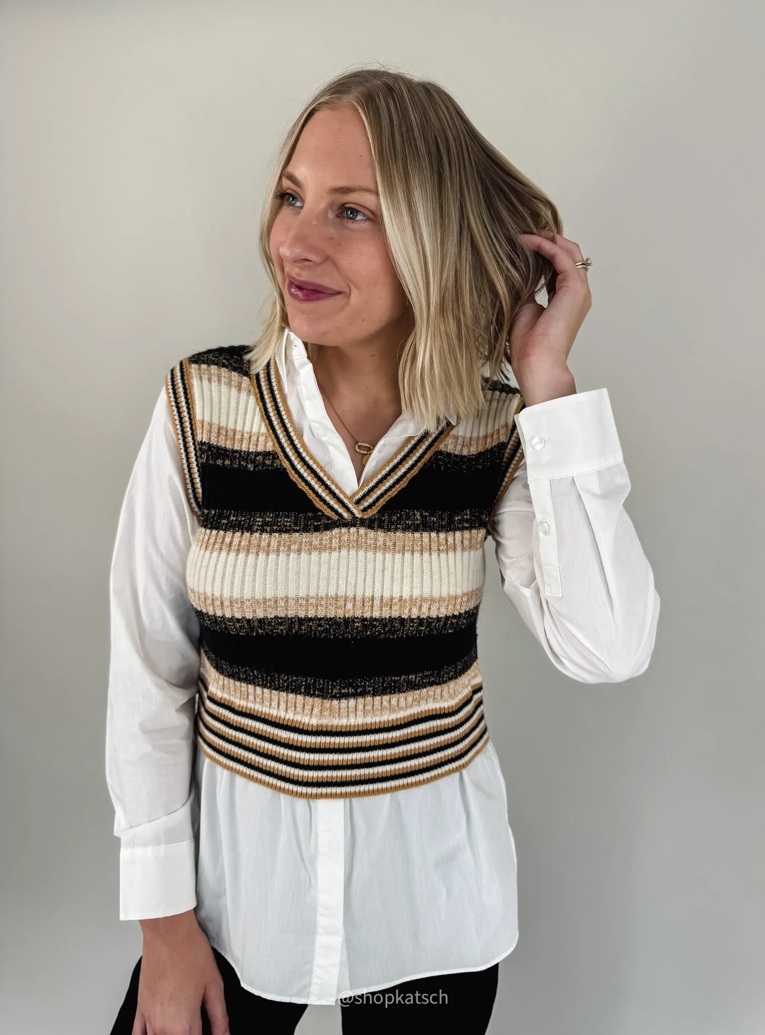 Marisa Beige & White Striped Vest