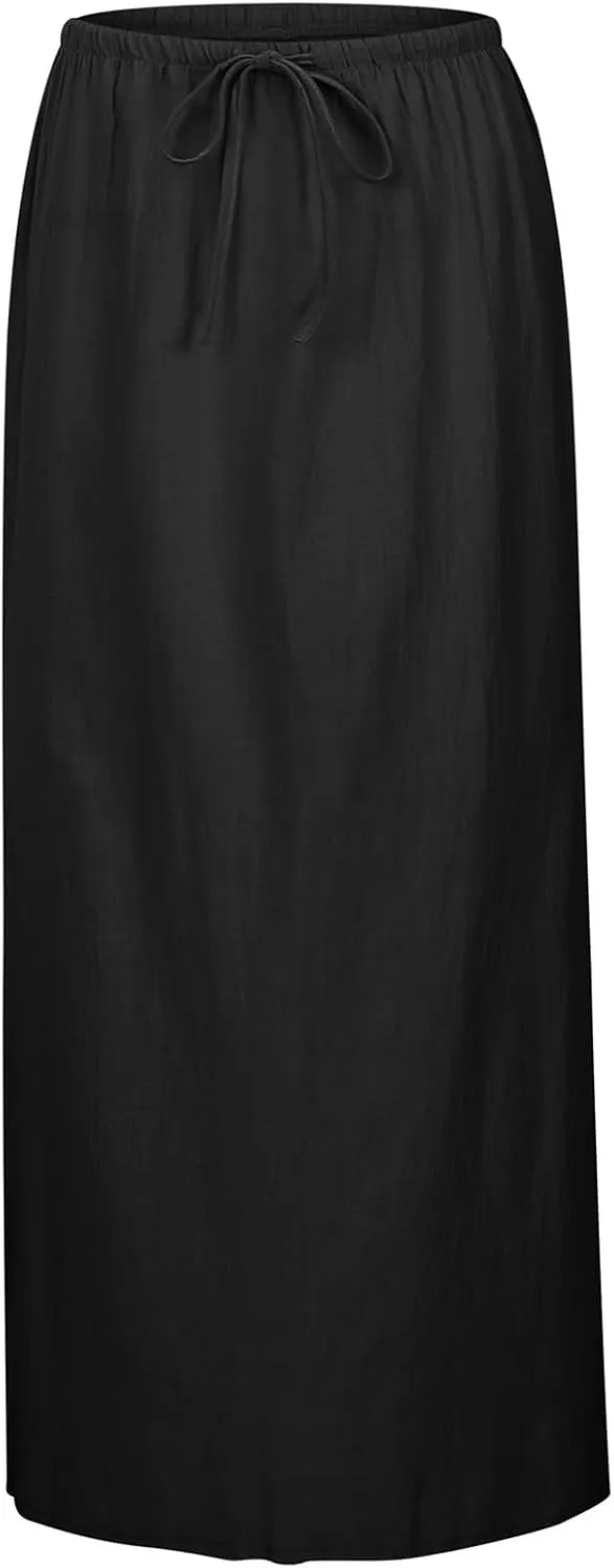 Maxi Skirt for Women - Flowy Linen Skirt Trendy Boho Style for Summer and Vacation Maxi Length Long Flowy Skirts
