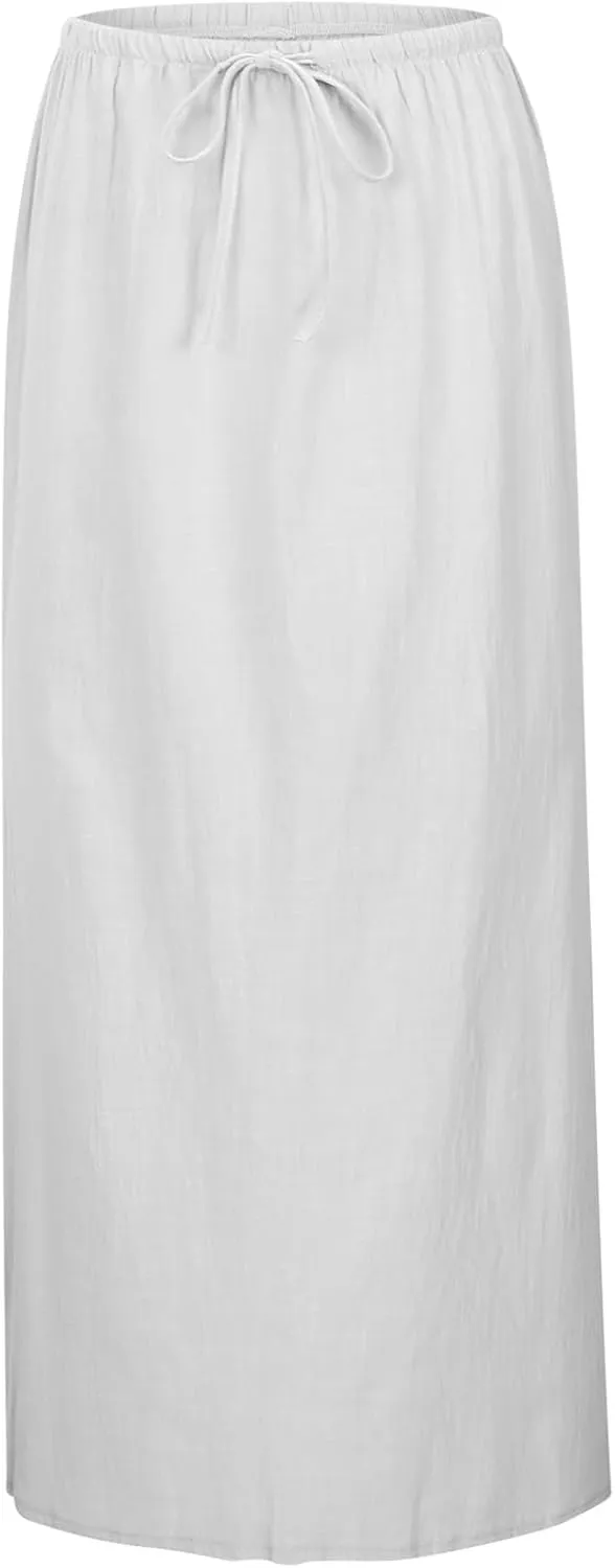 Maxi Skirt for Women - Flowy Linen Skirt Trendy Boho Style for Summer and Vacation Maxi Length Long Flowy Skirts