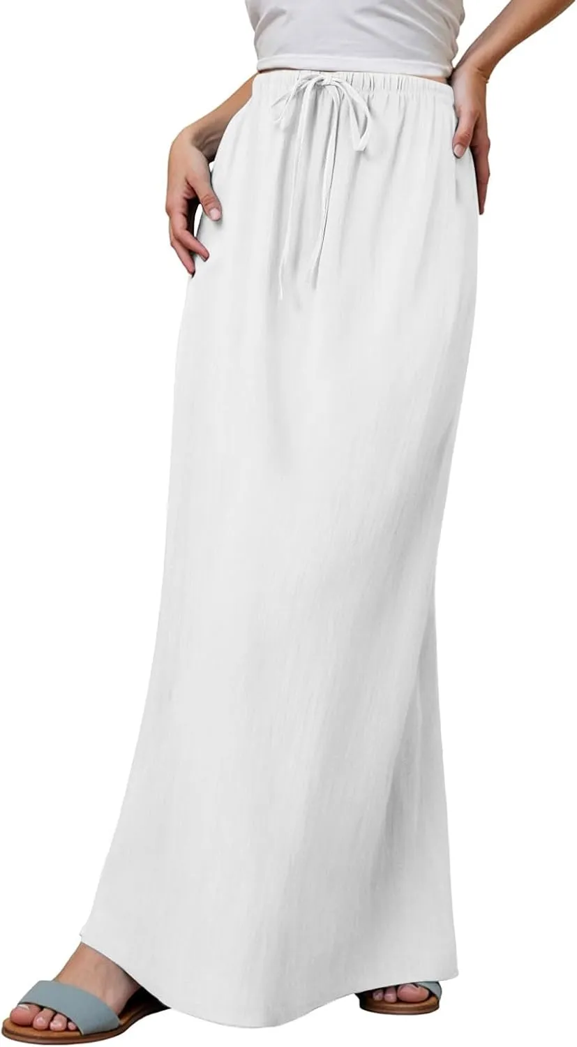 Maxi Skirt for Women - Flowy Linen Skirt Trendy Boho Style for Summer and Vacation Maxi Length Long Flowy Skirts