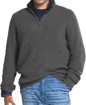 Men Quarter Zip Pullover Sweater Oversize Chunky Warm Knitted Texture Jumper Casual Long Sleeve Turtleneck Sweatshirt