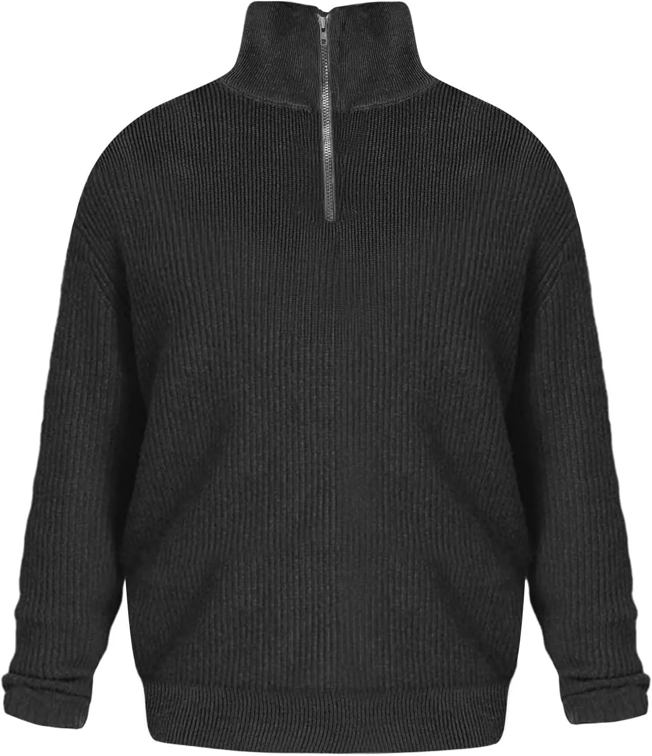 Men Quarter Zip Pullover Sweater Oversize Chunky Warm Knitted Texture Jumper Casual Long Sleeve Turtleneck Sweatshirt