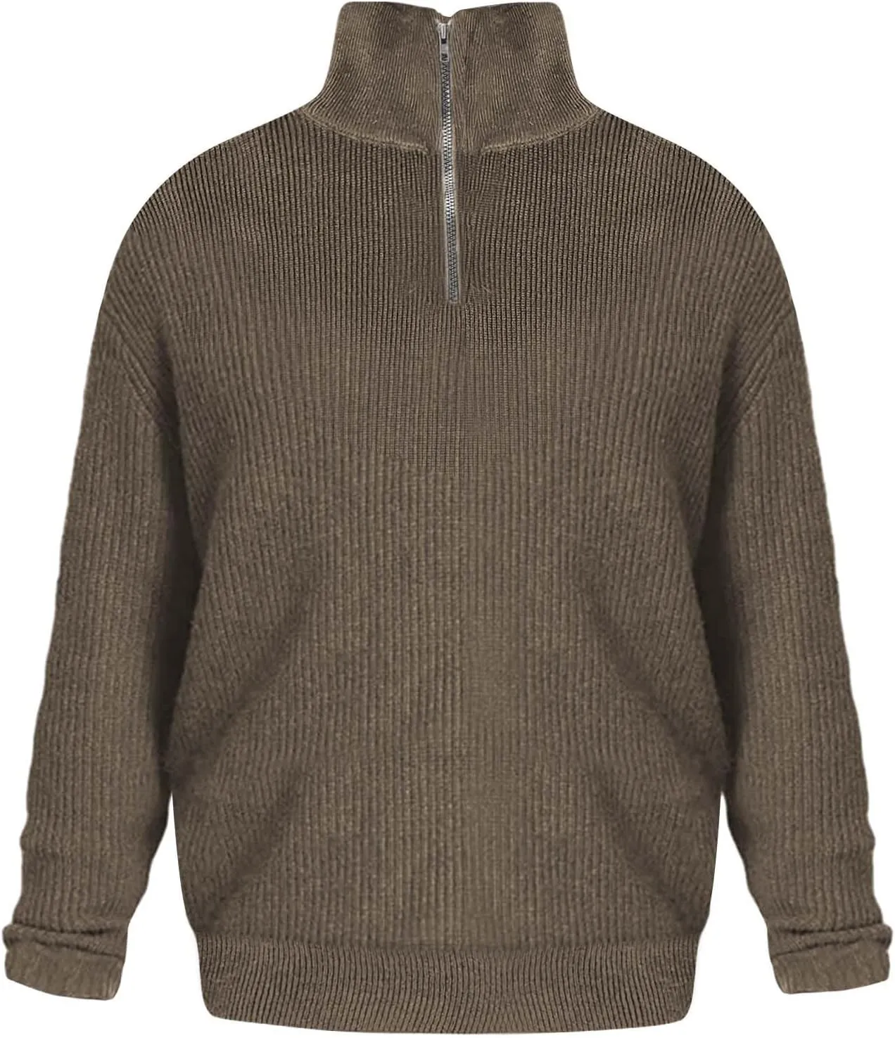 Men Quarter Zip Pullover Sweater Oversize Chunky Warm Knitted Texture Jumper Casual Long Sleeve Turtleneck Sweatshirt