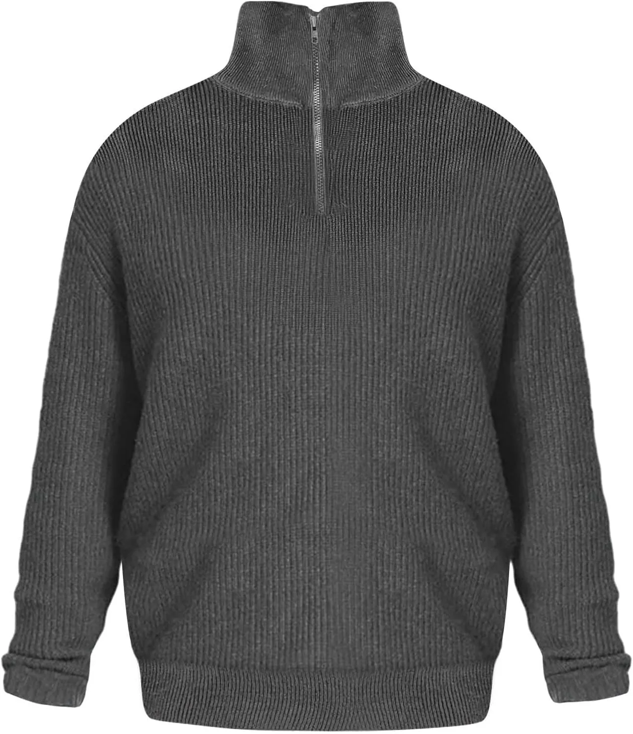 Men Quarter Zip Pullover Sweater Oversize Chunky Warm Knitted Texture Jumper Casual Long Sleeve Turtleneck Sweatshirt