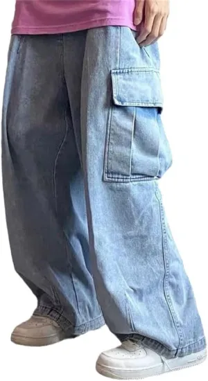 Men's Baggy Jeans, Black Wide Leg Denim Pants, Oversize Cargo Style, Korean Streetwear Hip Hop Trousers