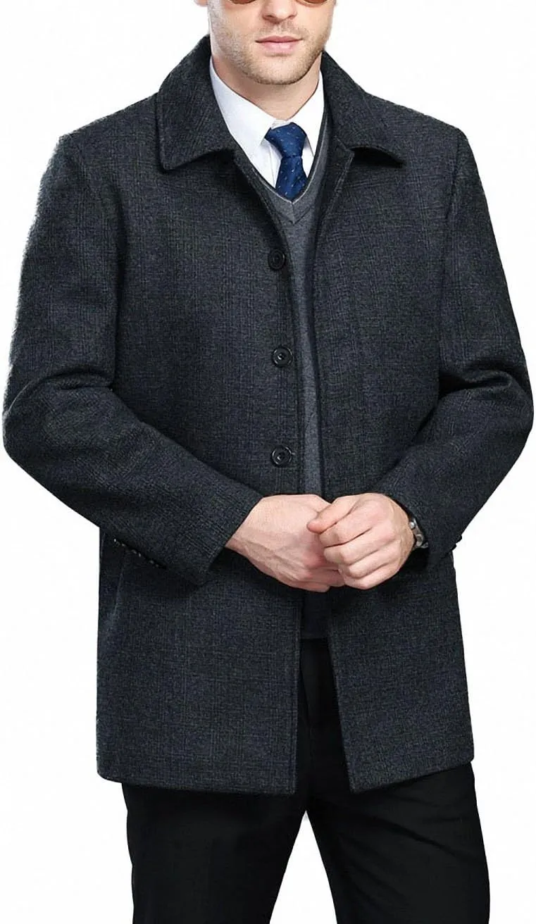 Men's Classical Bussiness Style Single Breasted Plaid Wool Coat #00220237