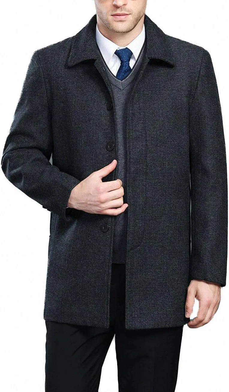 Men's Classical Bussiness Style Single Breasted Plaid Wool Coat #00220237
