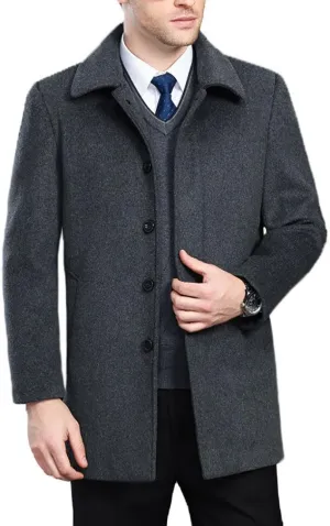 Men's Classical Bussiness Style Single Breasted Plaid Wool Coat #00220237