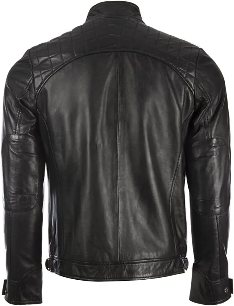 Men's Genuine Motorcycle Quilted Bike Rider Distressed Vintage Leather Jacket for Man