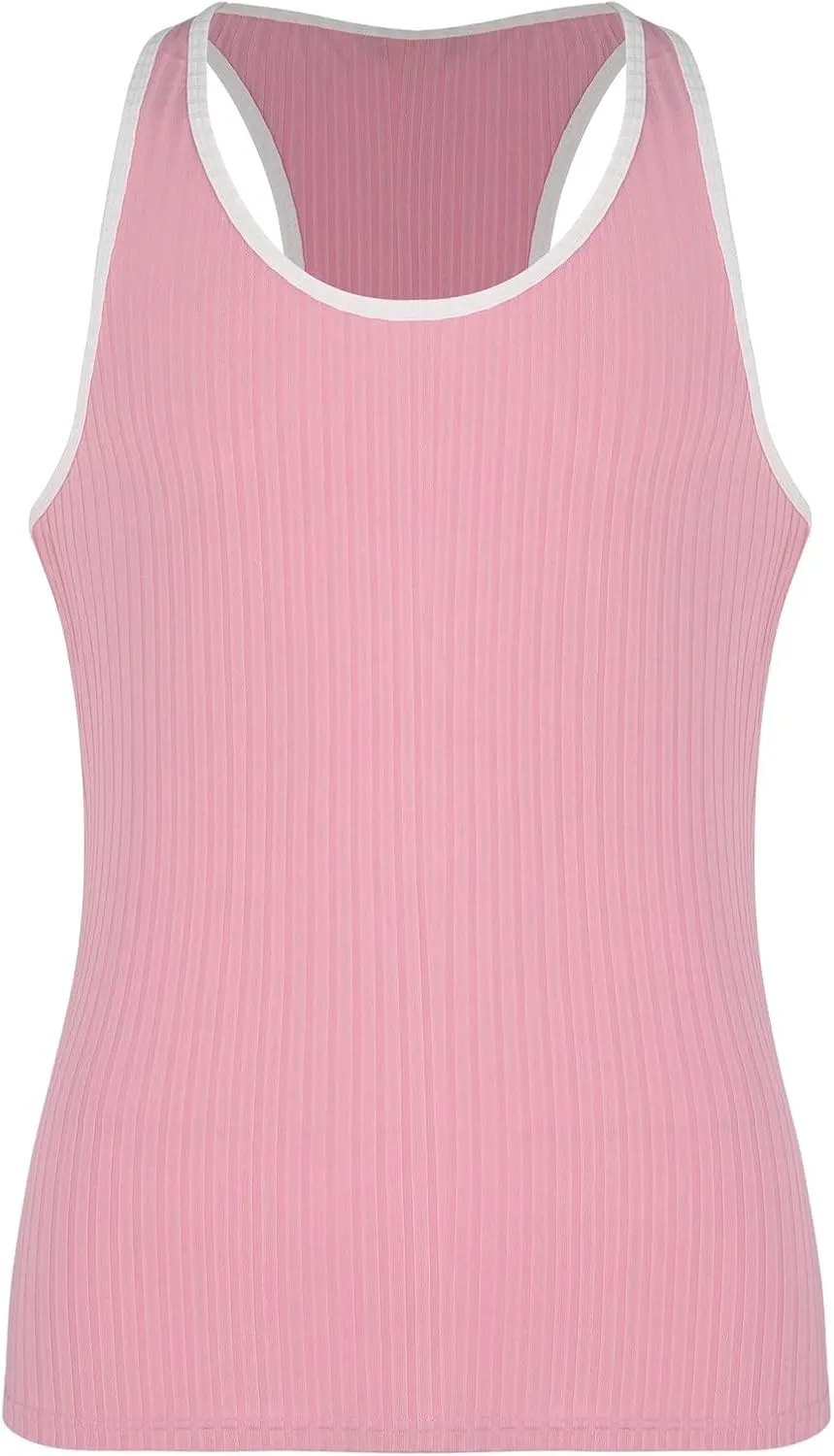 Mens Tank Top Slim Fit Vertical Striped Knitted Fitness Sleeveless Muscle Shirt Rib Knit Round Neck Undershirts
