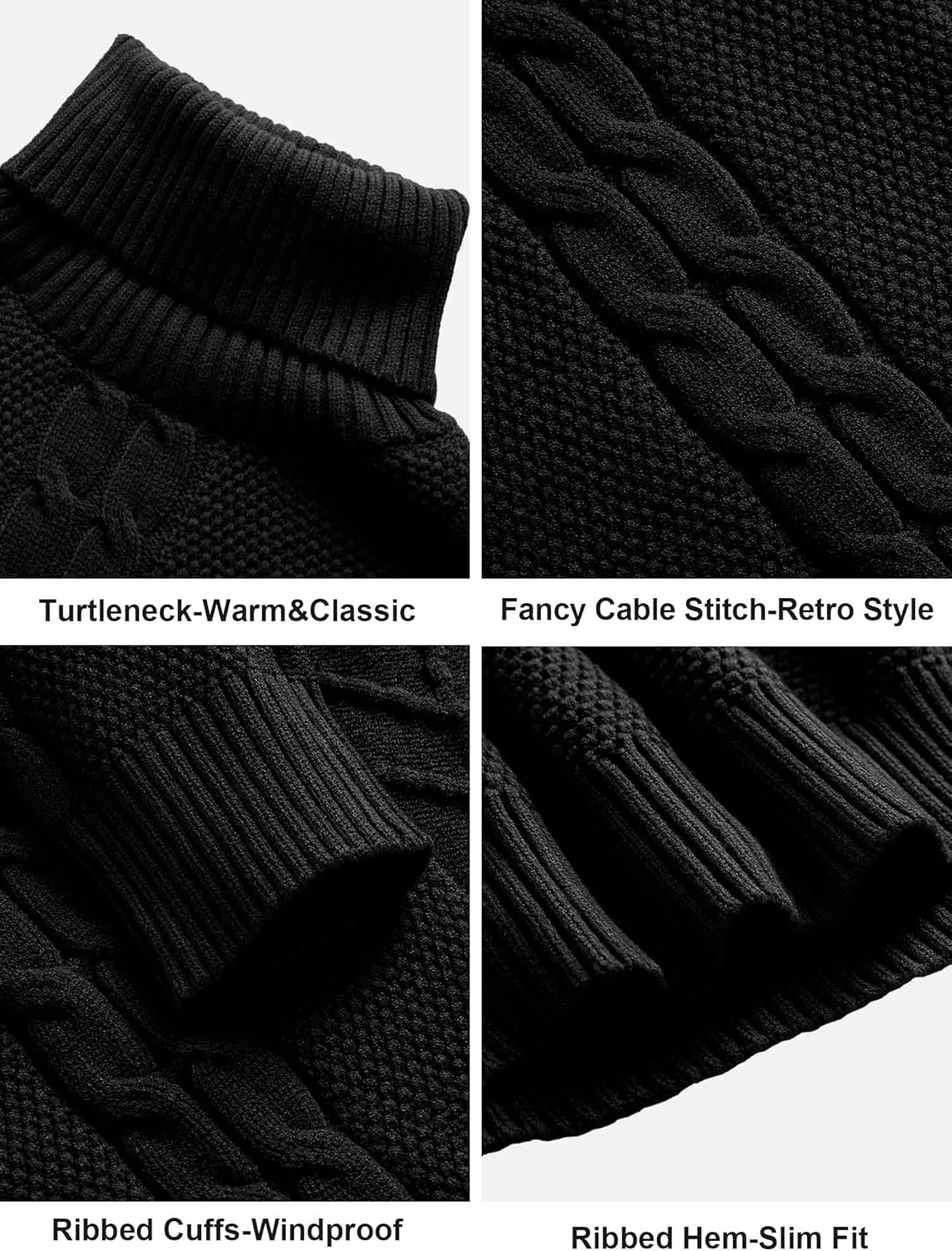 Men's Turtneck Pullover Sweaters Cable Knit Casual Pullover Sweater