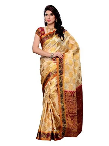 Mimosa Women Kanchipuram Art Silk Saree With Contrast Blouse (Off-White ,3169-148-OFFWT)