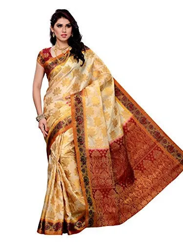 Mimosa Women Kanchipuram Art Silk Saree With Contrast Blouse (Off-White ,3169-148-OFFWT)