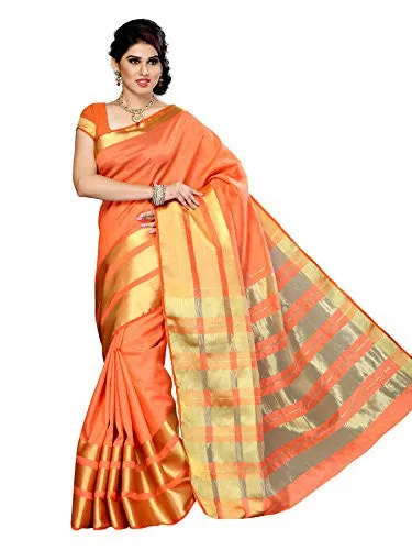 Mimosa Women Tussar Silk Saree With Plain Blouse (Orange ,3152-2069-TUS-ORNG)