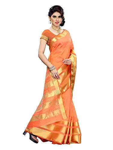 Mimosa Women Tussar Silk Saree With Plain Blouse (Orange ,3152-2069-TUS-ORNG)