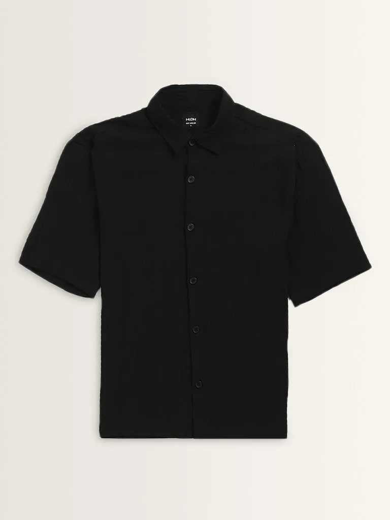Nuon Black Seersucker Textured Relaxed-Fit Shirt