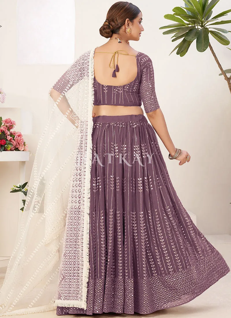 Purple And White Sequence Embroidery Lehenga Choli