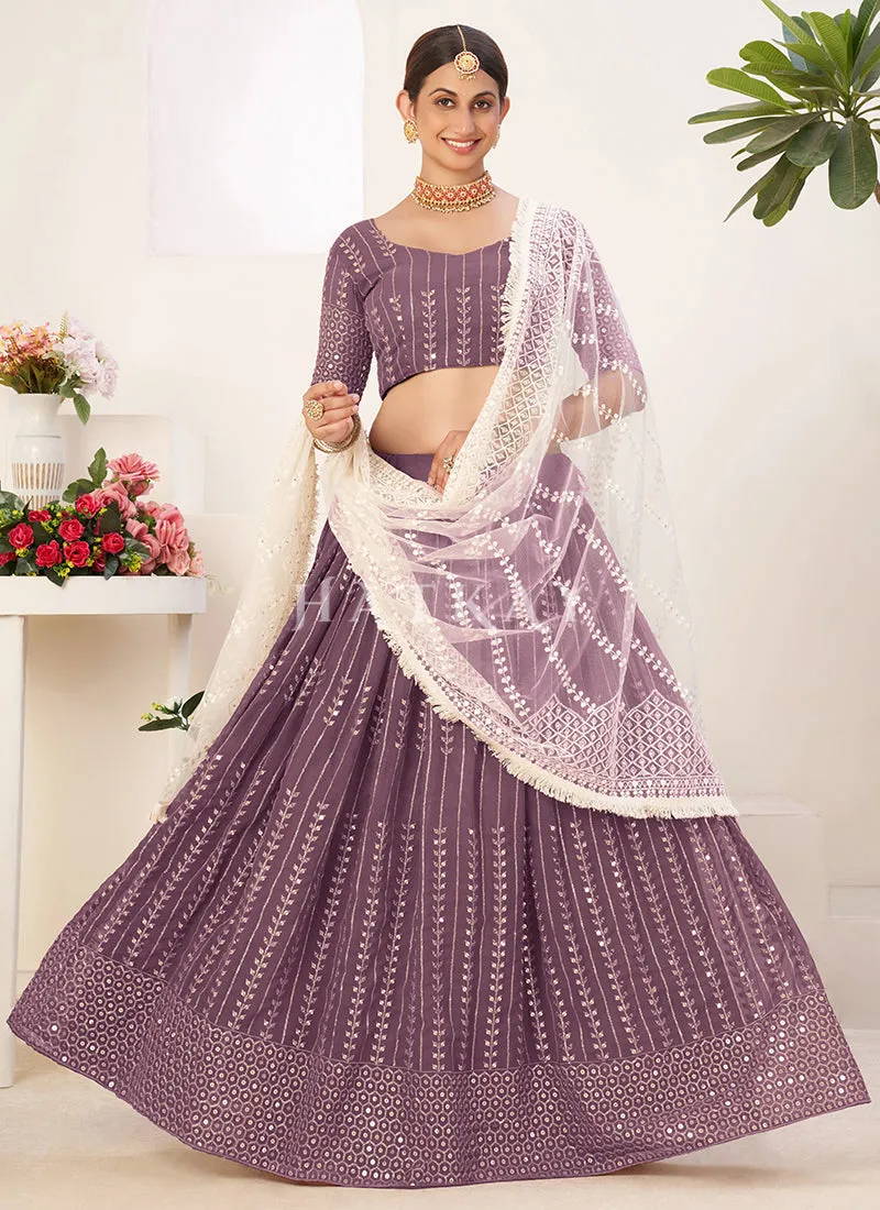 Purple And White Sequence Embroidery Lehenga Choli
