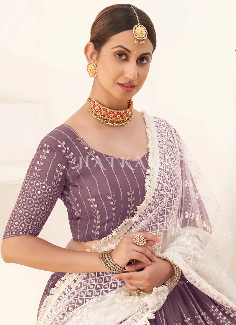 Purple And White Sequence Embroidery Lehenga Choli