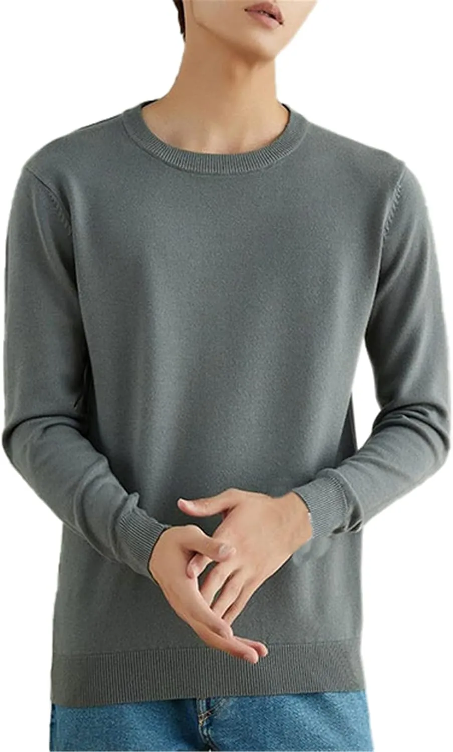 QZH.DUAO Men's Casual Knitted V Neck/Crew Neck Long-Sleeve Pullover Sweaters