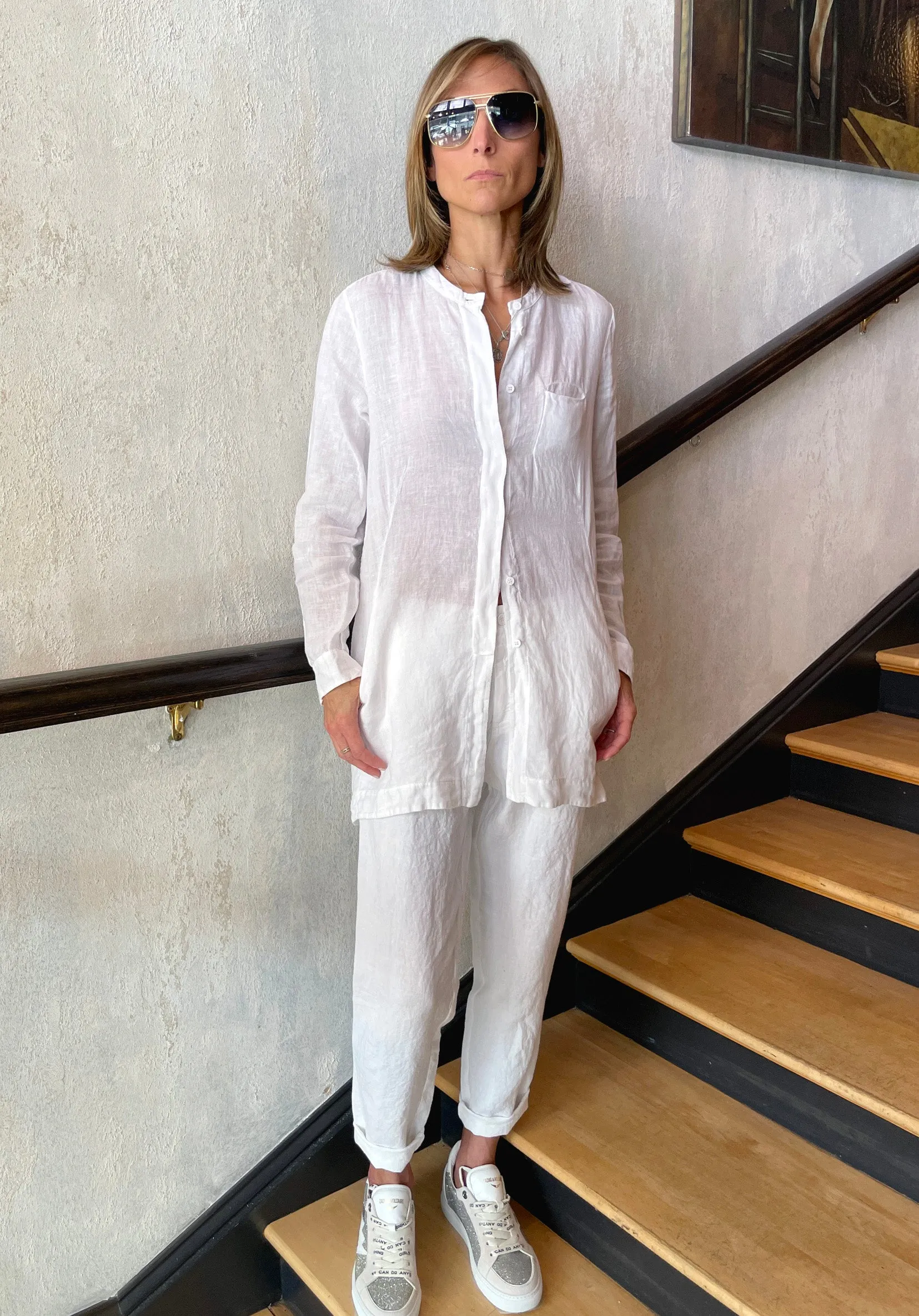 Regular Fit Linen Long Shirt - White