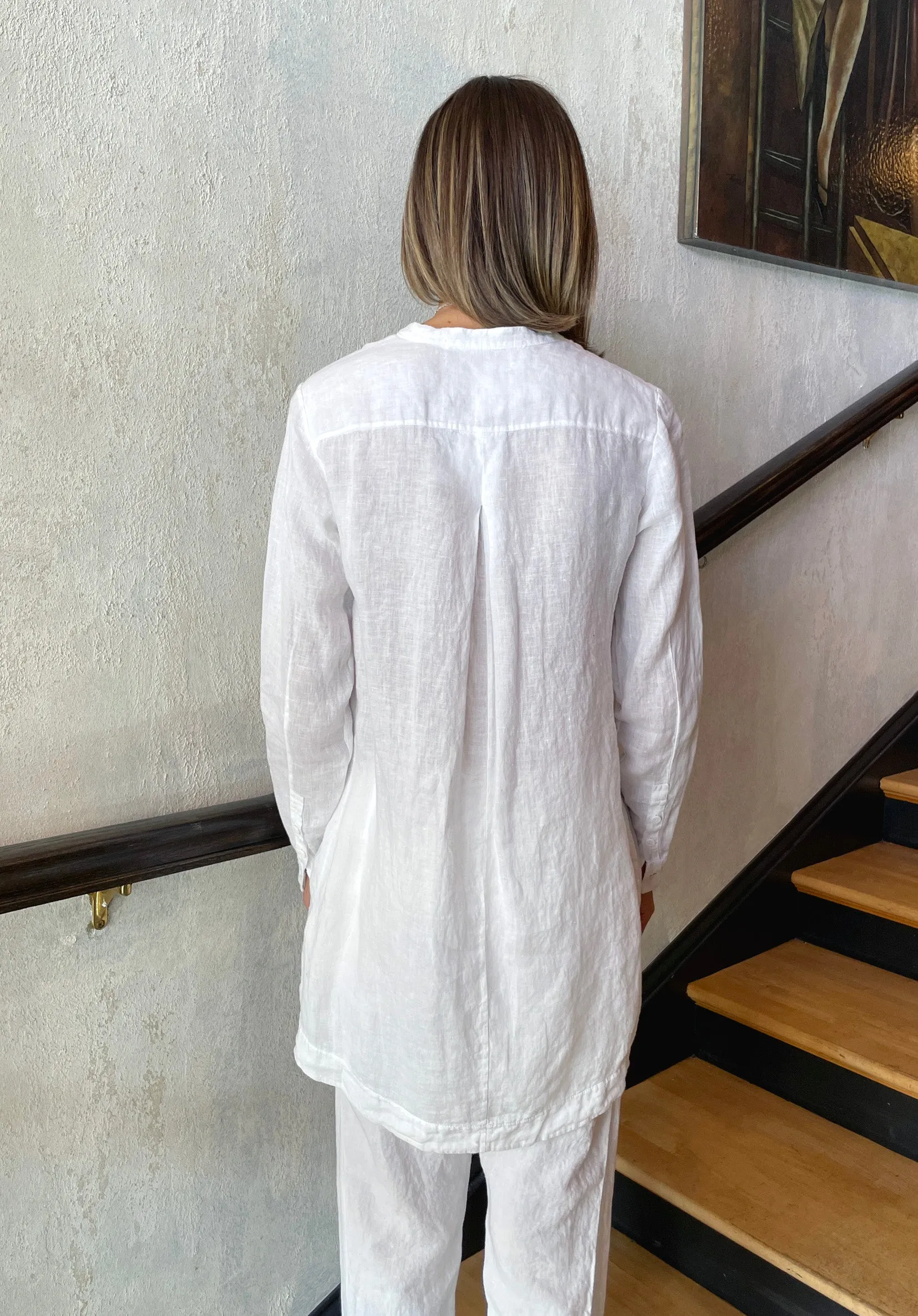 Regular Fit Linen Long Shirt - White
